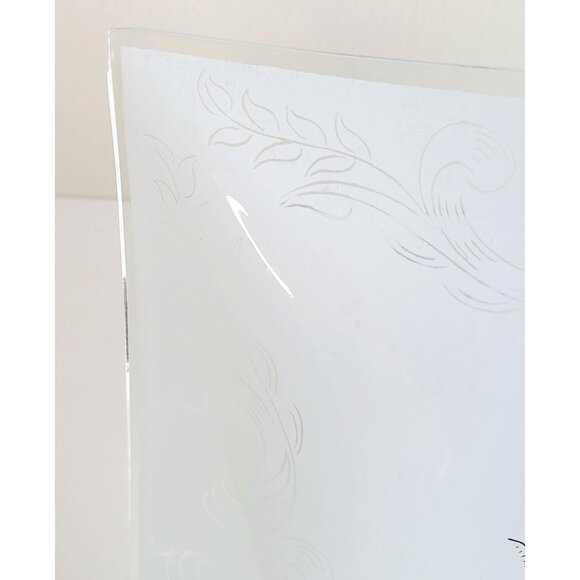 Vintage MCM Glass Ceiling Light Fixture With Etched Swirl Design & Metal Base - Picture 2 of 14